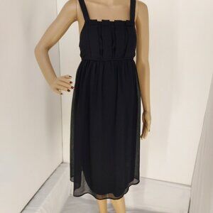 LIZ LANGE MATERNITY   BLACK PLEATED BODICE SEMI-SHEER LINED MATERNITY DRESS SZ:M